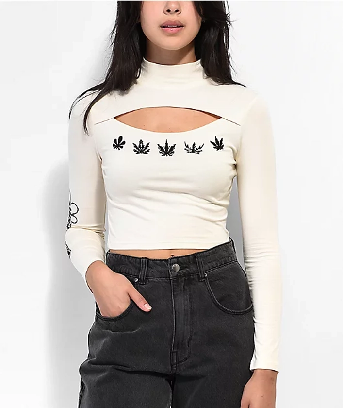 Your Highness Plant Network Off White Long Sleeve Crop Top