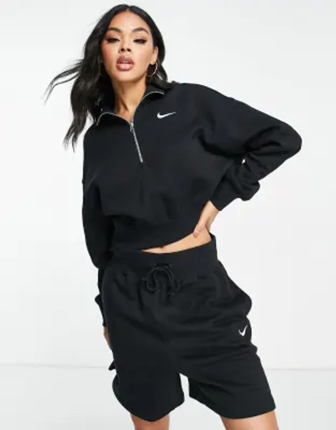 Nike - Sweat avec col à fermeture éclair et petit logo virgule - Noir/voile