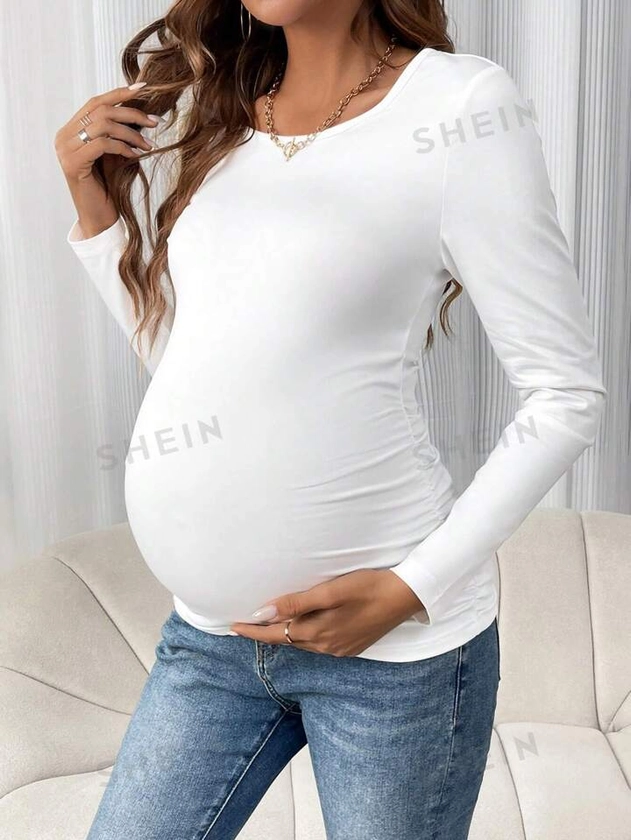 SHEIN Maternity Solid Ruched Tee