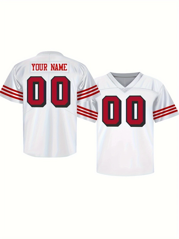Name And Number Customizable Embroidery Boys' Short Sleeve V Neck American *, Outdoor Rugby Jersey For Team Training