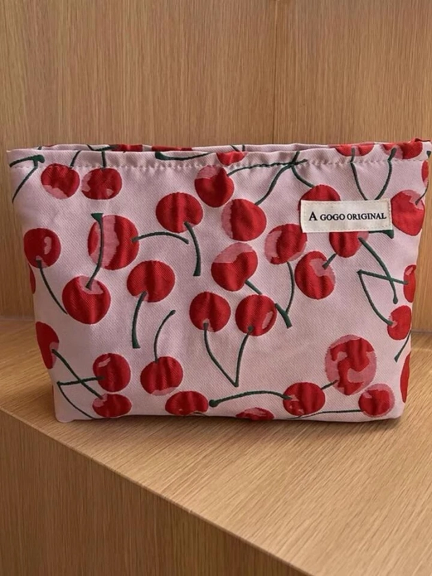 Cherry Print Makeup Bag Y2K Aesthetic Floral Handed Cosmetic Bag For Valentine'S Day Gifts Black Friday,Makeup Bag Makeup Pouch Skincare Bag Toiletry Bag Packing Cubes,Travel Essentials Cruise Essentials Dorm Essentials,Wedding Bridesmaid Gifts,Mom Gifts,Birthday Gifts,Gifts For Friends And Teachers,Home Decor,Bathroom Livingroom Bedroom Decor,Bathroom Organizer,Jewelry Organizer,Lip Oil Organizer,Nail Polish Organizer Storage Makeup Organizer Makeup Case | SHEIN USA