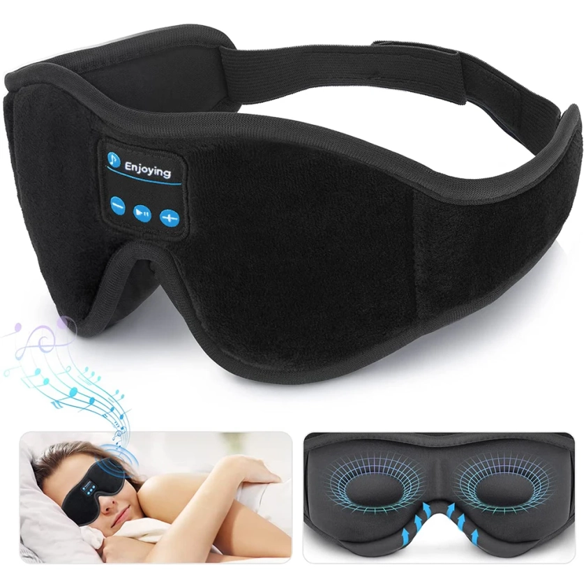Auscultadores para dormir com altifalante HD incorporado, máscara de olho para dormir, Bluetooth 3D, tocar música