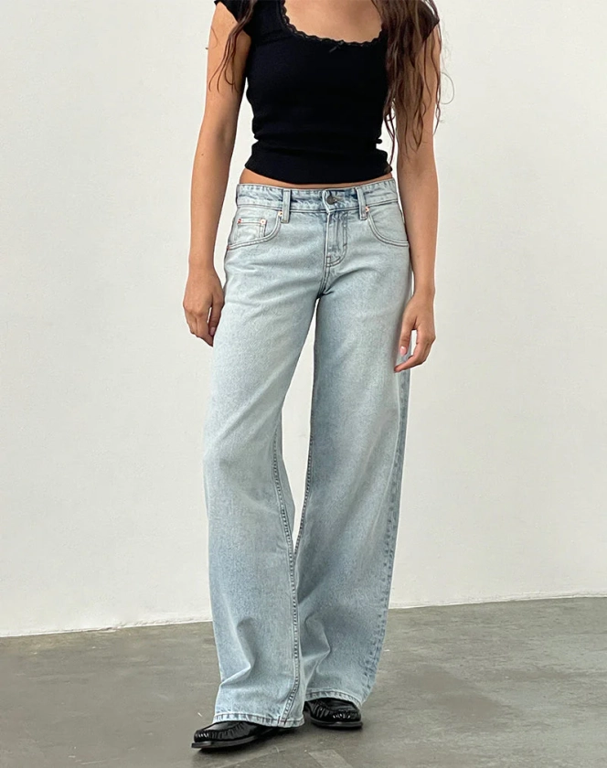Low Rise Parallel Jeans In Extreme Light Wash Blue