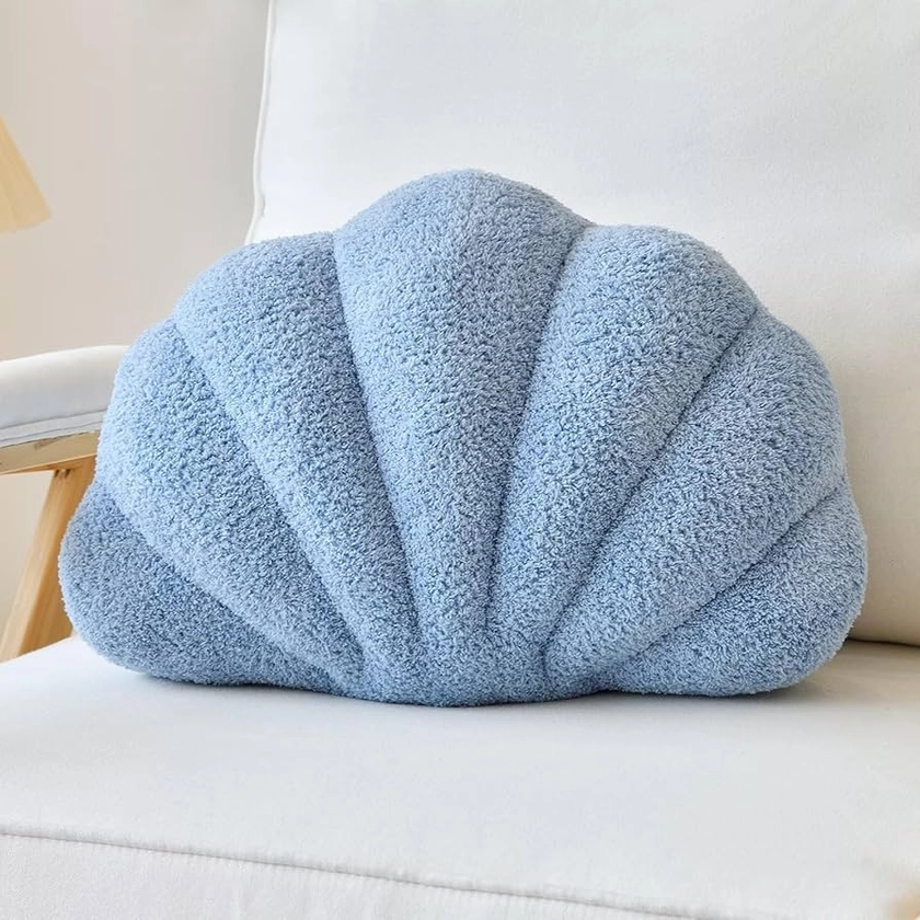 Seashell Throw Pillows, Shell Shaped Throw Pillows, Soft Home Decorative Pillow Plush Cushion for Bed Couch Living Sofa Room Decor Accent Throw Pillow (13x10 Inch, Dusty Blue)