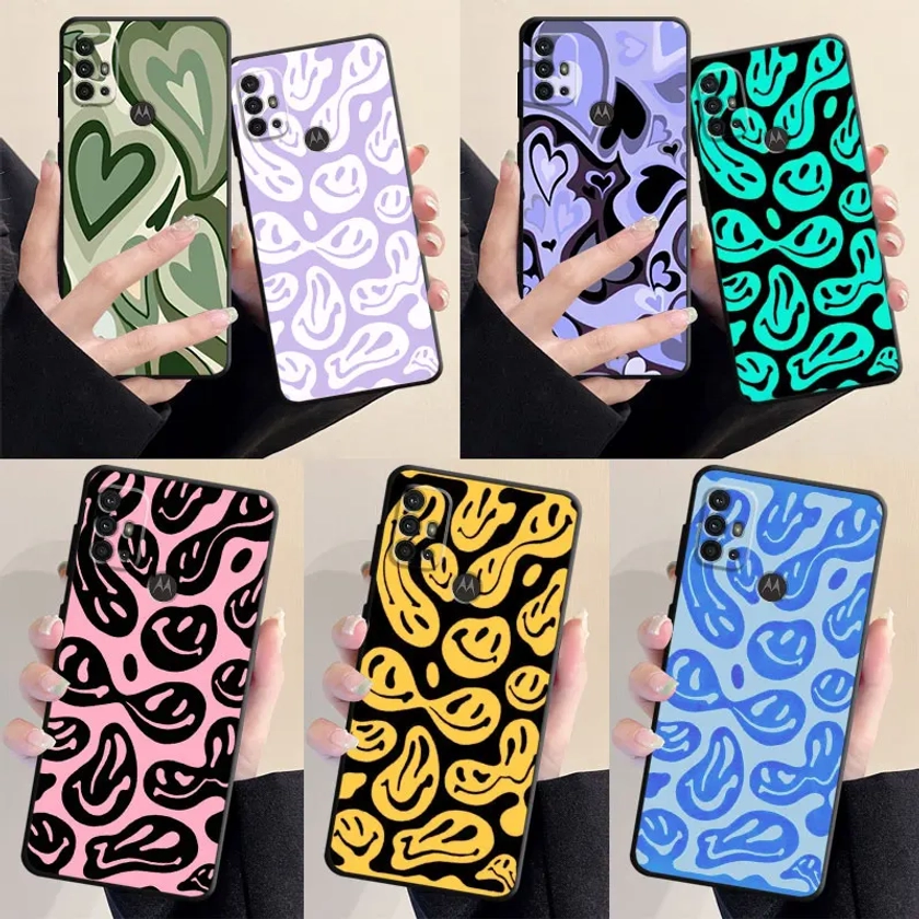 Cute Funny Trippy Smiley Face Case for Motorola Moto G51 G30 G82 G60S G22 G31 G50 G200 G52 G71 Black Soft Cover Bag Funda - AliExpress 509