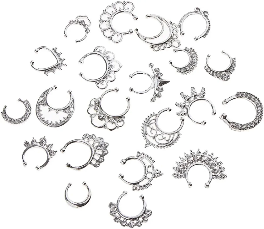 Harilla 9pcs Septum falso de sin Aro Colgado con, 21 piezas Plata, 19x17 mm