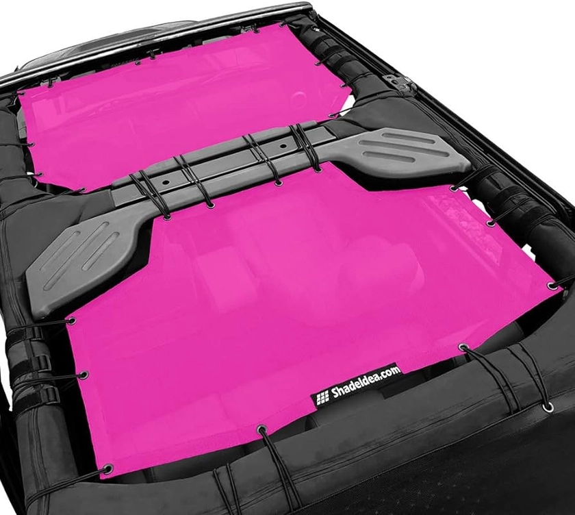 Shadeidea Sun Shade Top for Jeep Wrangler JK Unlimited (2007-2018) 4 Door (Pink) Mesh Screen Sunshade JKU Top Cover UV Blocker with Grab Bag - 10 Year Warranty