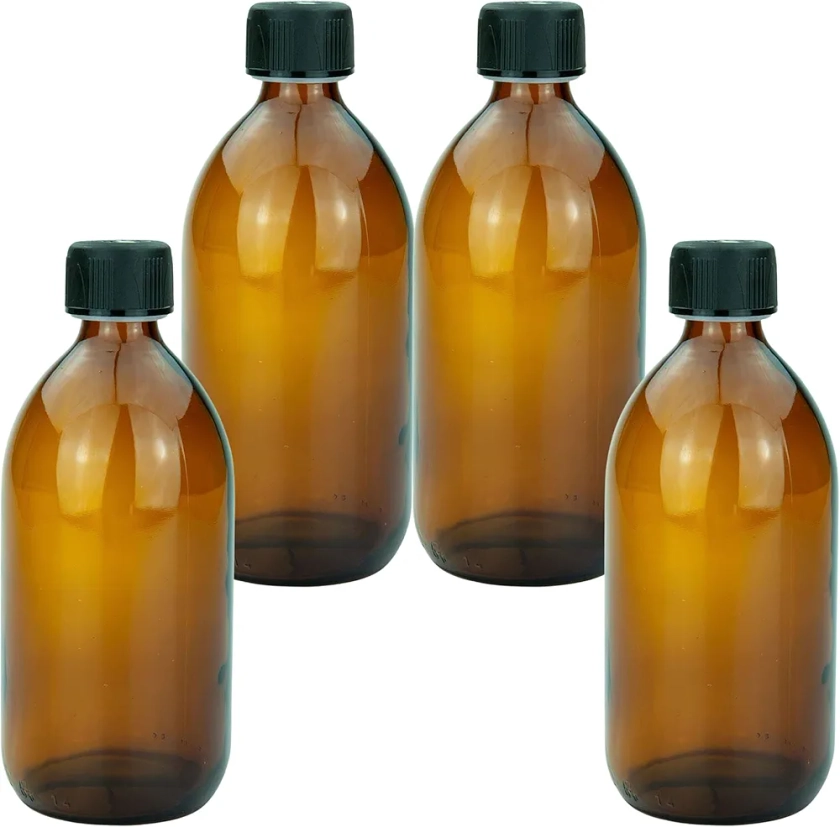 mikken 4 bouteilles en verre marron de 500 ml avec bouchon à vis.