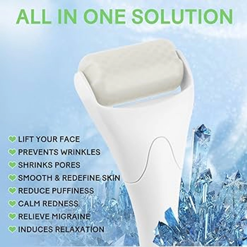 Ice Roller for Face,Eyes,Women Gifts Idea,Therapeutic Cooling to Tighten Brighten Complexion and Reduce Wrinkles,Massager Under Eye Puffiness,Migraine and Pain Relidf (White)