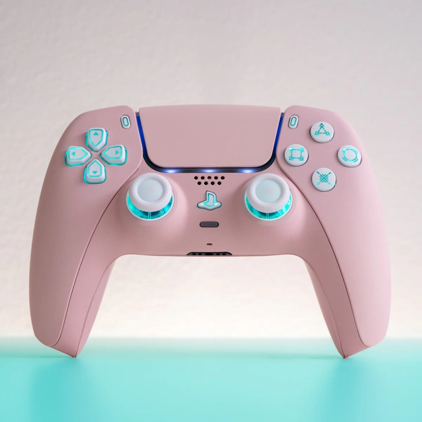 Pink PS5 Custom Gaming Controller with White LED Backlit Buttons - GameTraderZero