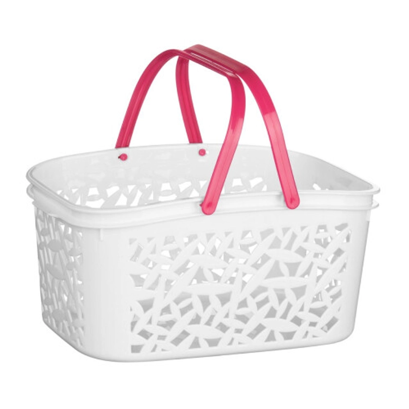 Storage Basket White Plastic, Hot Pink Handle, 4.5 Litre on OnBuy