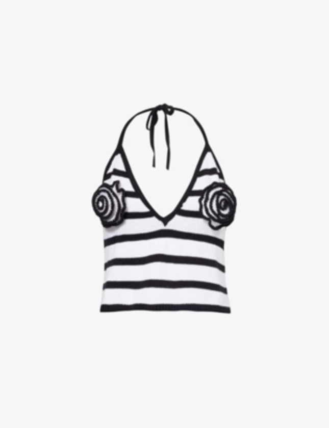 4TH & RECKLESS - Rico striped rosette-embellished cotton-blend top | Selfridges.com