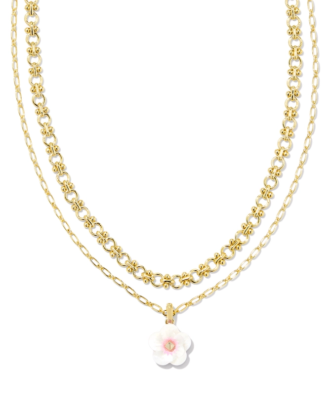 Deliah Gold Multi Strand Necklace in Iridescent Pink White Mix | Kendra Scott