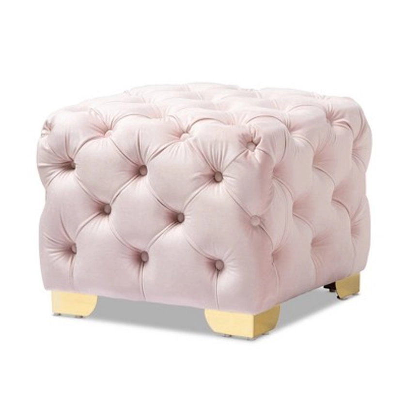 Avara Velvet Finished Button Tufted Ottoman Pink - Baxton Studio