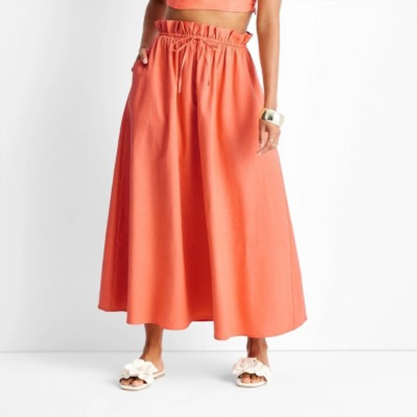 Women's Linen Tie-Front Maxi Skirt - Future Collective™ with Jenny K. Lopez Coral Orange XXS