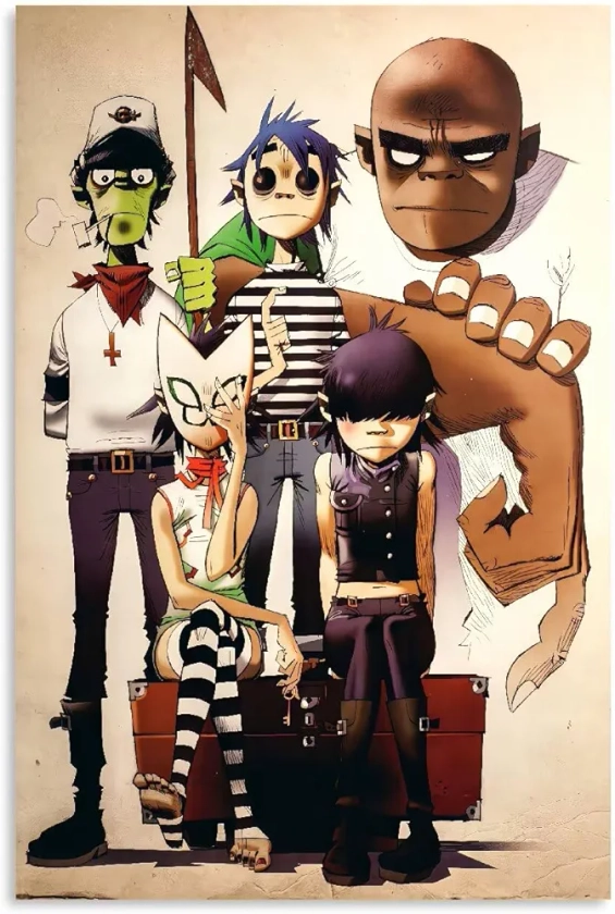 ZCGYYDS Gorillaz Music Band Poster 12x18inches Unframed Canvas For Room Aesthetic Wall Decor For Teens Room Gift Vintage Style Cool Poster, Yellow