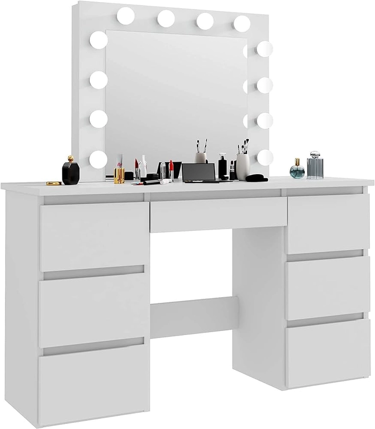 Meblowa 1 Coiffeuse/Table de Maquillage Beta 4 12 LED - Blanc - Eclairée par 12 Ampoules LED - Fabrication européenne