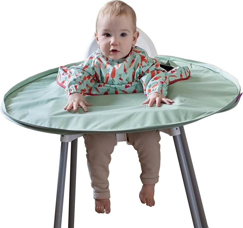 Tidy Tot®™ Kit Bavoir et Plateau. Plateau à Fixer à La Chaise Haute et Bavoir Manches Longues pour Bébé. Idéal Cadeau de Naissance pour L'alimentation des Bébés DME