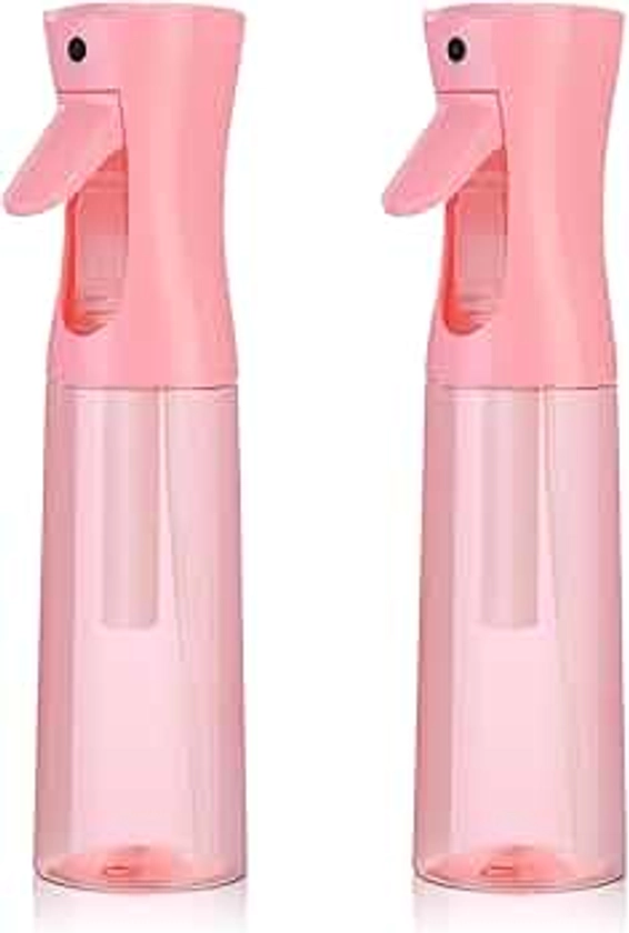 Continuous Spray Bottle for Hair (10.1oz/300ml) 2 Pack Mister Spray Bottles for Cleaning Empty Ultra Fine Water Mist Sprayer for Hairstyling Plant Garden Curly Hair Etc (Pink Transparent)