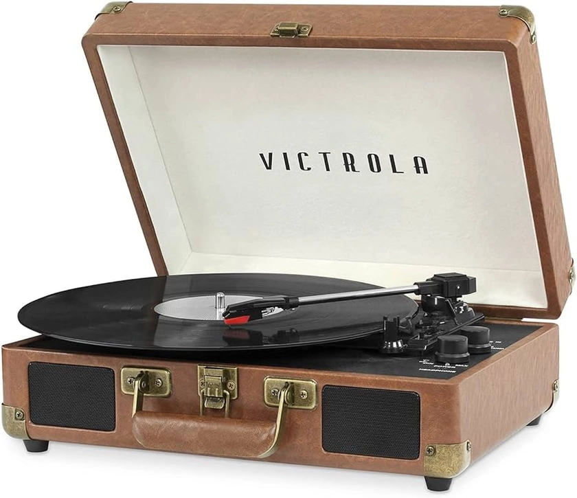 Amazon.com: Victrola Vintage 3-Speed Bluetooth Portable Suitcase Record Player with Built-in Speakers | Upgraded Turntable Audio Sound|Brown, Model Number: VSC-550BT-BRW : Electronics