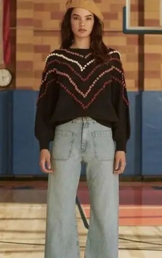 The Great. Bobble Chevron Pom Pom Sweater S Blue - $182 - From Deirdre