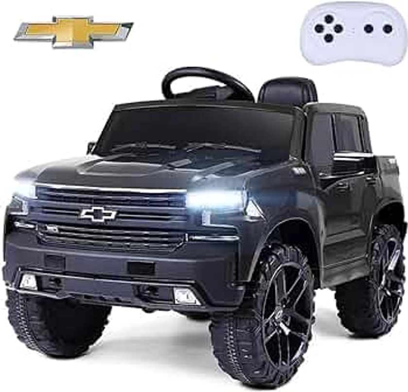 Licensed Chevrolet Silverado Trail Boss 12V Ride on Truck Electric Cars for Kids Ride on Car with Remote Control, LED Lights, MP3 Music, Back Storage, Battery Powered Electric Vehicle Car Toy