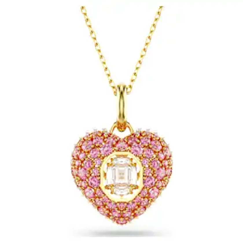 Idyllia pendant, Octagon cut, Crystal pearls, Heart, Pink, Gold-tone plated