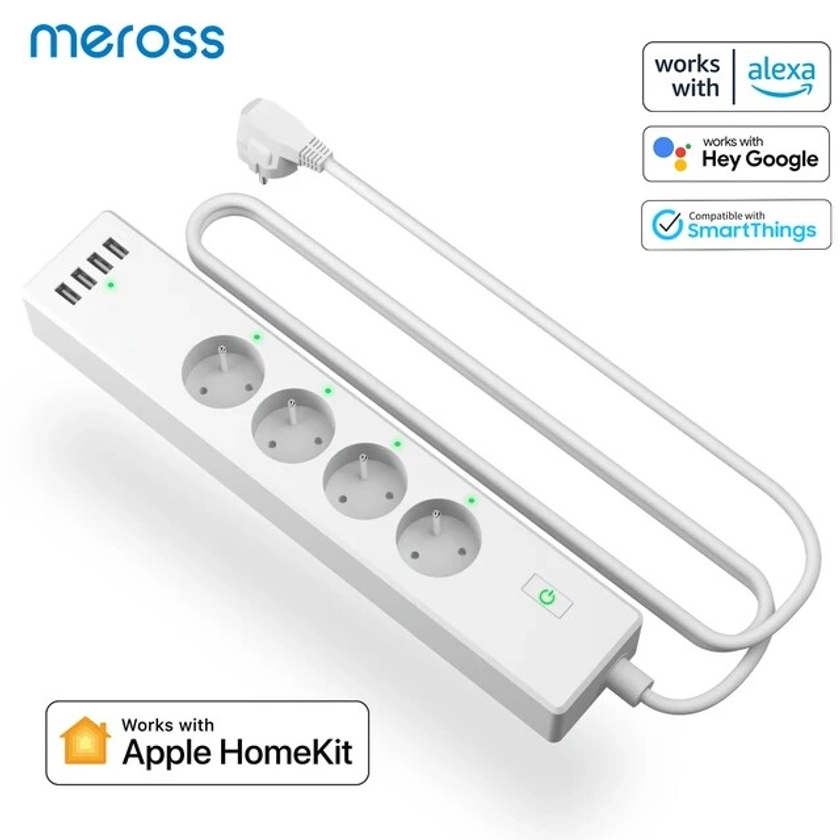 Meross – multiprise intelligente anti-surtension, WiFi, prise FR/EU, avec prise USB, compatible avec Homekit, Alexa, Google Assistant et smartthings - AliExpress 