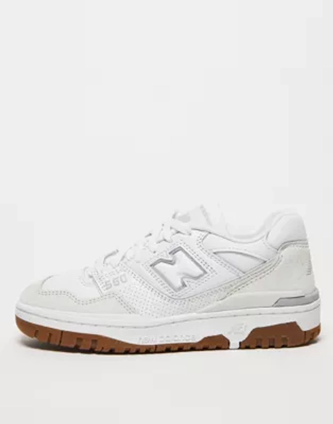 New Balance 550 sneakers in white with gum sole