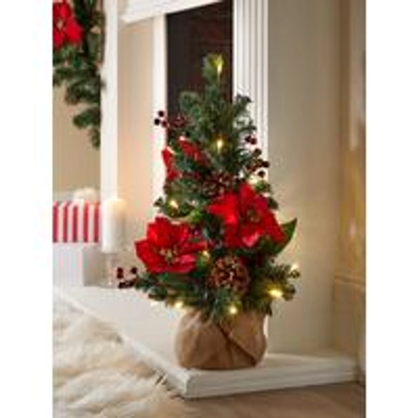 24 Inch Poinsettia Table Top Pre Lit Christmas Tree