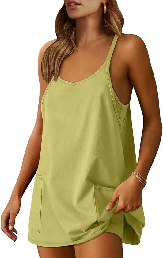 Caracilia Womens Summer Mini Dress 2024 Casual Sleeveless Spaghetti Strap Sundress Trendy Short Tennis Golf Athletic Dresses