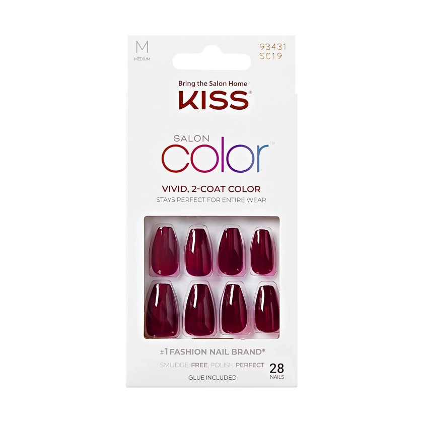 KISS Salon Color, Press On Nails, Main Squeeze, Red, Medium Coffin, 28 Count