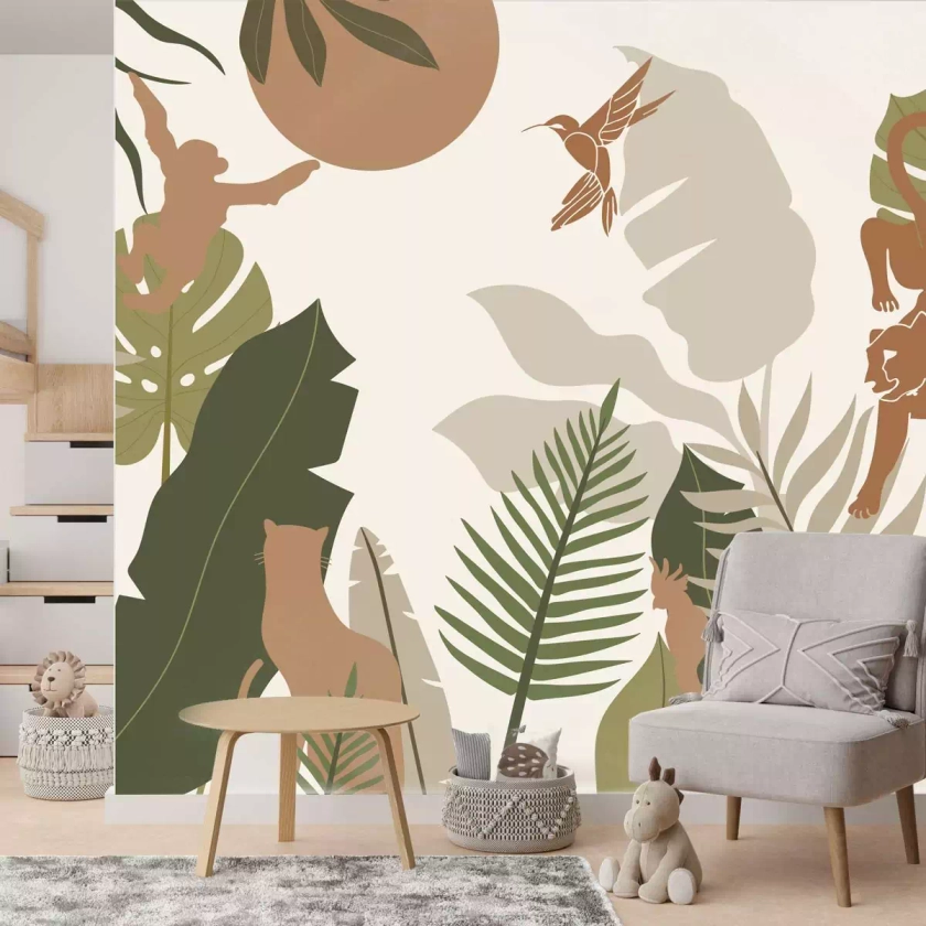 Papier peint jungle contemporain pour enfant