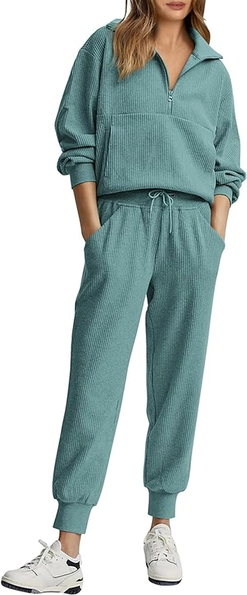 PRETTYGARDEN Womens 2 Piece Sweatsuits Set Long Sleeve Half Zip Pullover Sweatshirt Joggers Sweatpants Fall Outfits Tracksuit