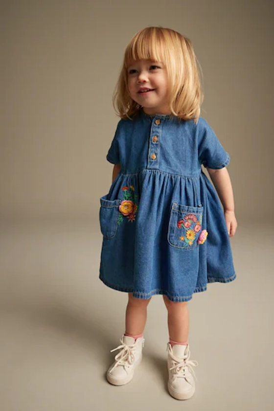 Buy Blue Denim Embroidered Relaxed Cotton Dress (3mths-8yrs) from the Next UK online shop