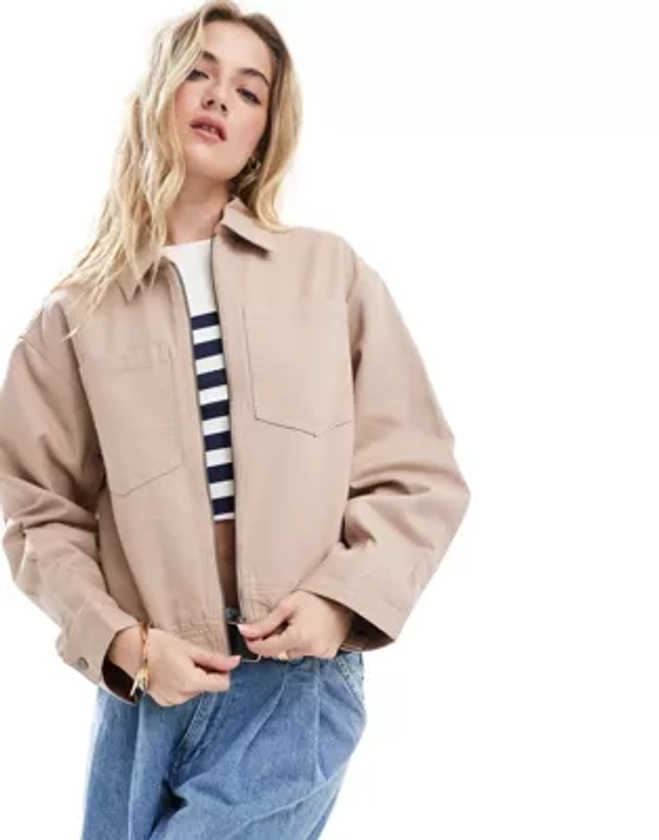 ASOS DESIGN cropped twill jacket in dusty pink | ASOS