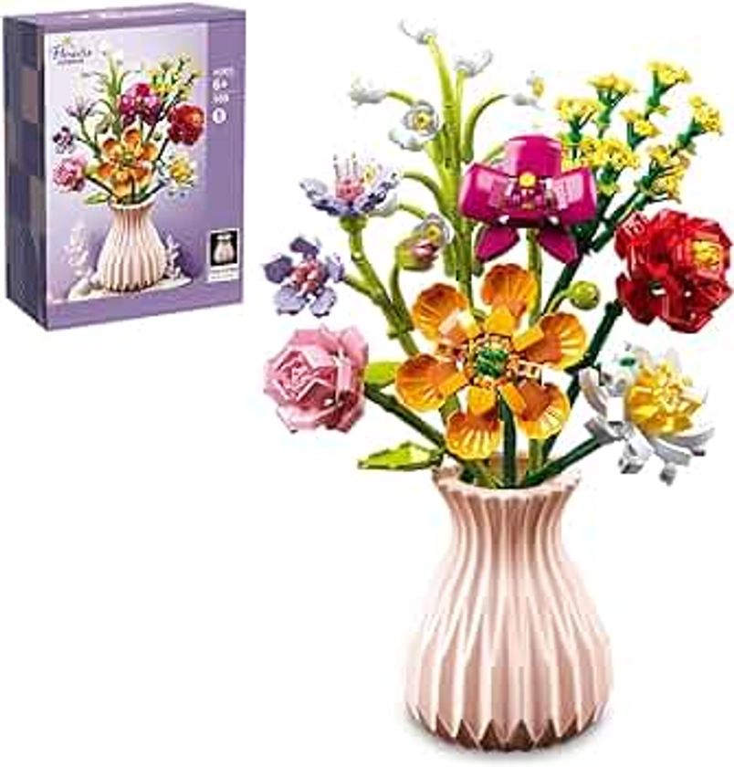 Amazon.com: Mini Bricks Flower Bouquet Building Sets,Artificial Flowers with Vase,Mother's Day DIY Unique Decoration Home,Botanical Collection and Table Art,for Adults for Ages 6-12 yrs Old Girl for Gift (756PCS) : Toys & Games