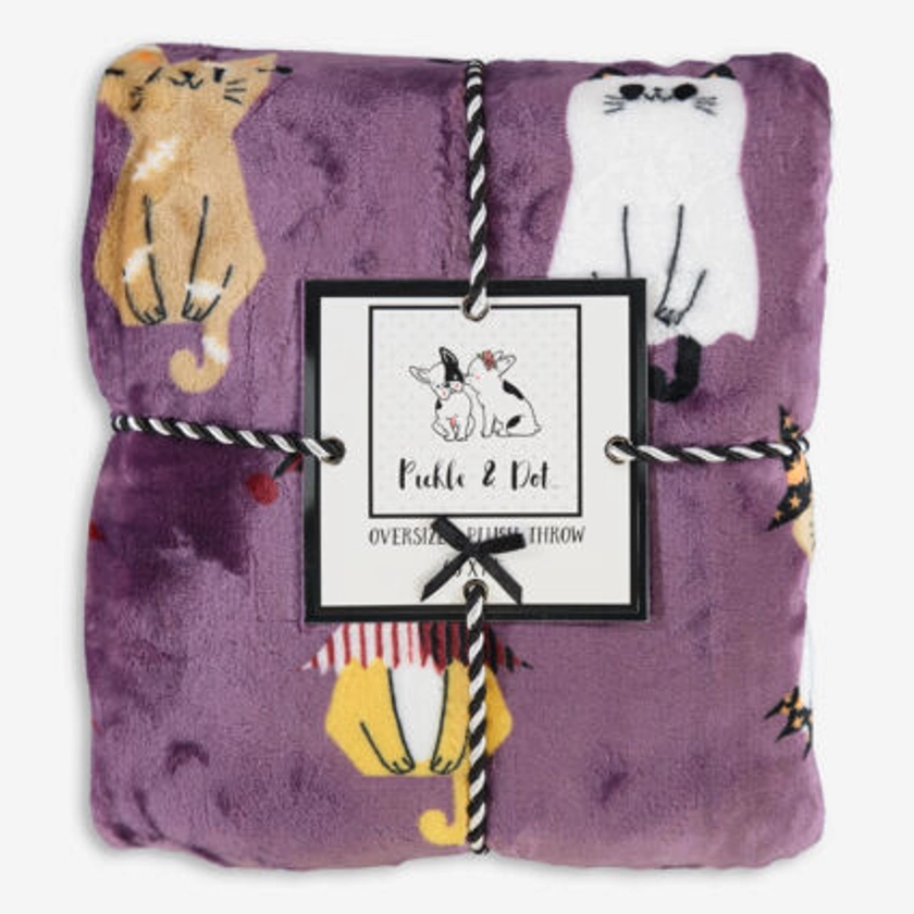 Purple Halloween Costume Cat Patterned Throw 178x153cm - TK Maxx UK