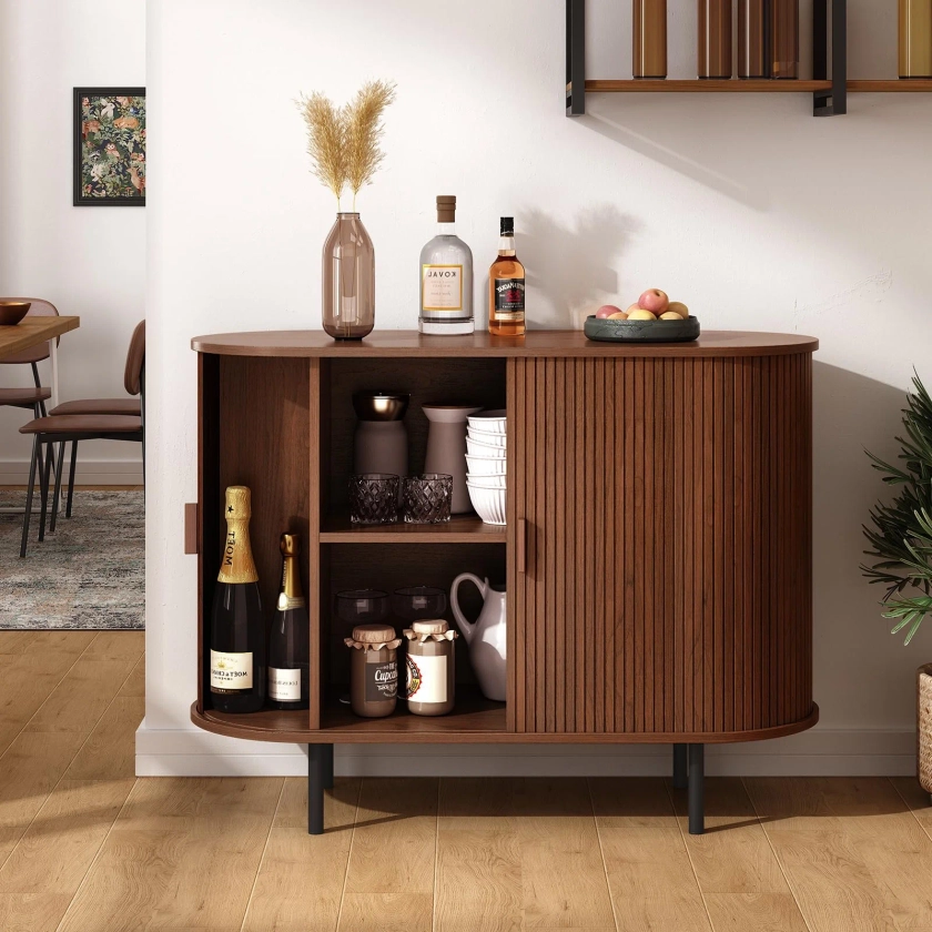 MARNUR Sideboard Buffet Cabinet 40" Storage Cabinet with 2 Sliding Tambour Doors, Adjustable Shelves for Kitchen, Living Room, Hallway, Entryway - Walmart.com