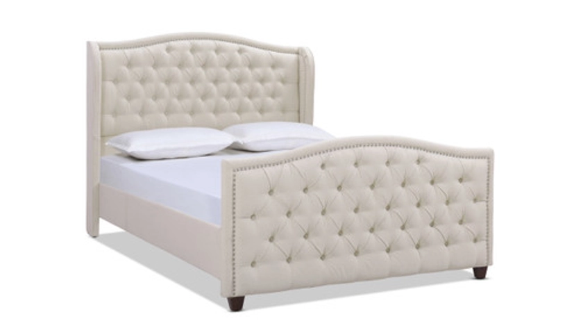 Marcella Upholstered Shelter Headboard Bed Set, Queen, Sky Neutral Beige
