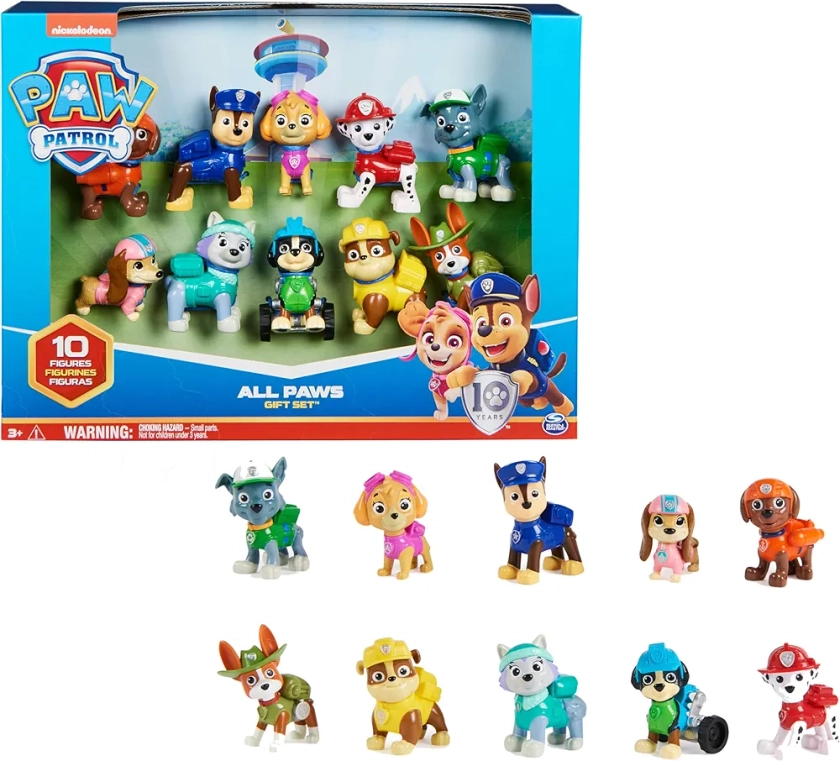 Paw Patrol - Pat Patrouille - FIGURINES 10E ANNIVERSAIRE - Jouet Pat Patrouille - 10 Figurines Articulées Chase, Marcus, Ruben, Stella, Zuma Et Bien D'Autres - Pat Patrouille Jouet Enfant 3 Ans et +