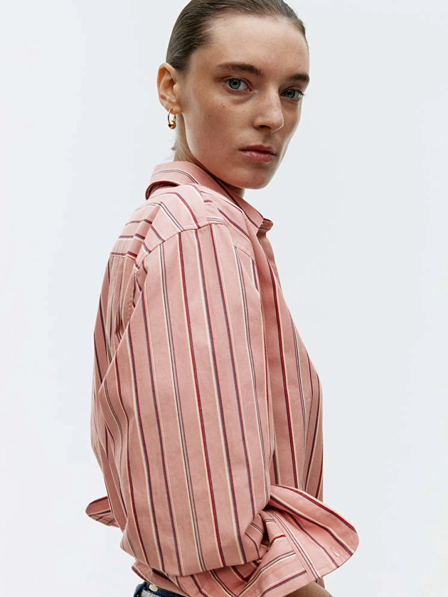 Relaxed Poplin Shirt - Pink/Stripe - ARKET NL