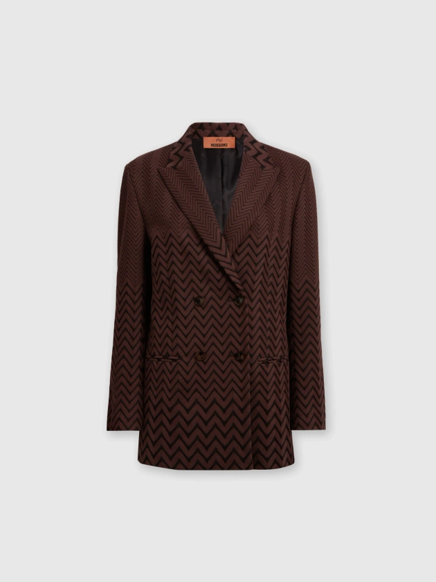 Double-breasted zigzag cotton and viscose blazer Brown | Missoni