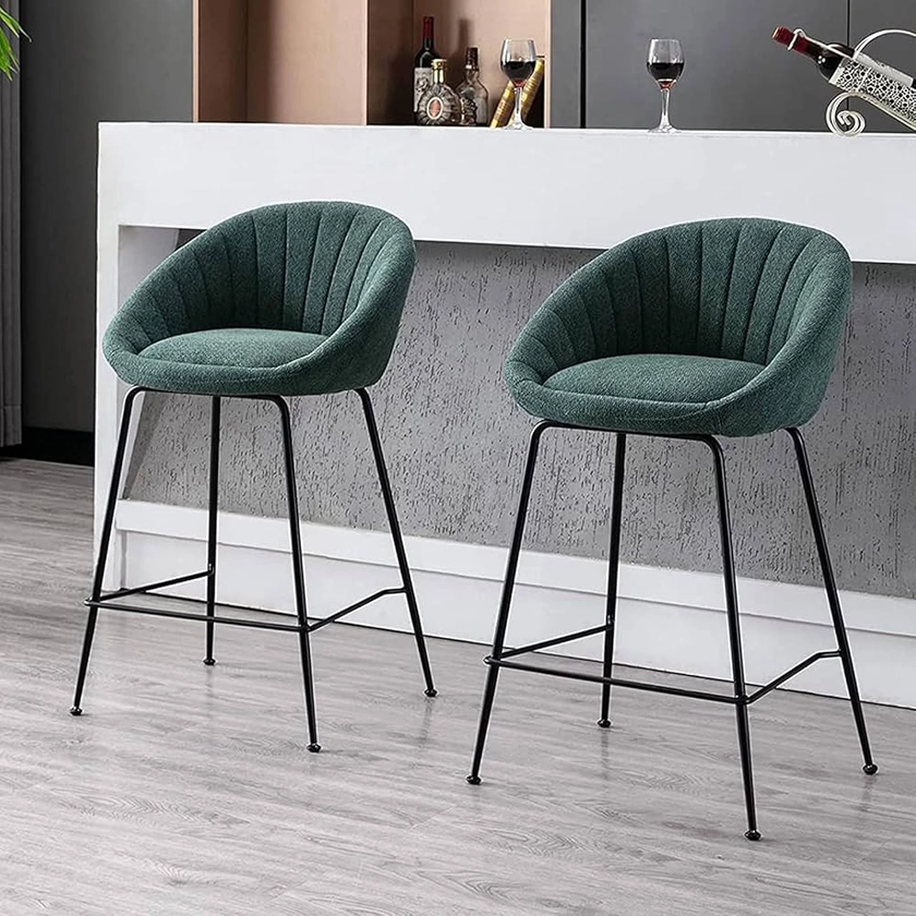 Wahson Tabourets de Bar, Chaise de Bar Lot de 2 avec Dossier et Pieds Métal, Tabouret Bar en Tissu Chaise Bar pour îlots de Cuisine/Bar, Vert