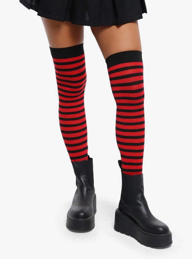 Black & Red Stripe Thigh Highs