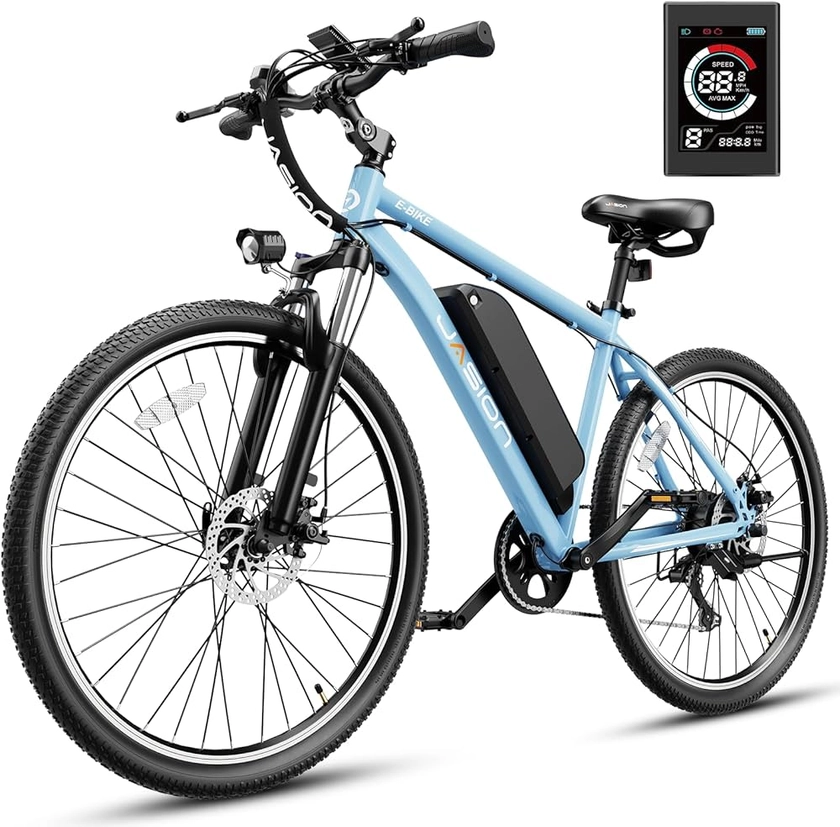 Jasion EB5 Plus Electric Bike, 480 WH Removeable Battery, 750W Peak Motor Electric Mountain Bike, 20MPH Ebike for Adults with Front Fork Suspension