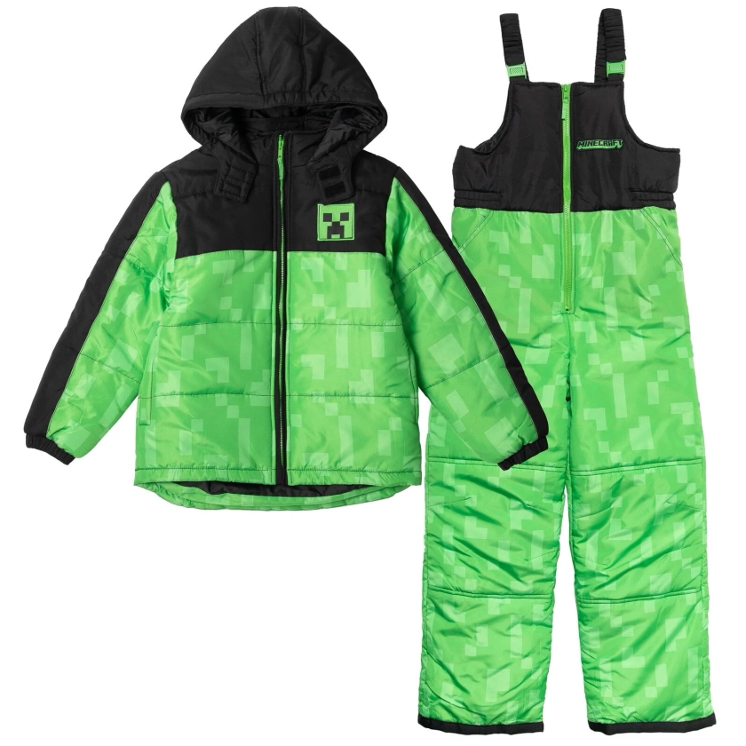 Minecraft Creeper Big Boys Zip Up Puffer Jacket and Snow Bib Ski Pants Little Kid to Big Kid - Walmart.com