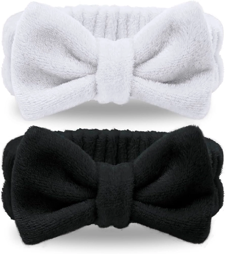 Amazon.com : Spa Headband - 2 Pack Bow Hairband for Face Wash SPA Headband with Bow Knotted Hairband for SPA Yoga Sports Soft Coral Women Girl Fleece Headbands (Black + White) : Beauty & Personal Care