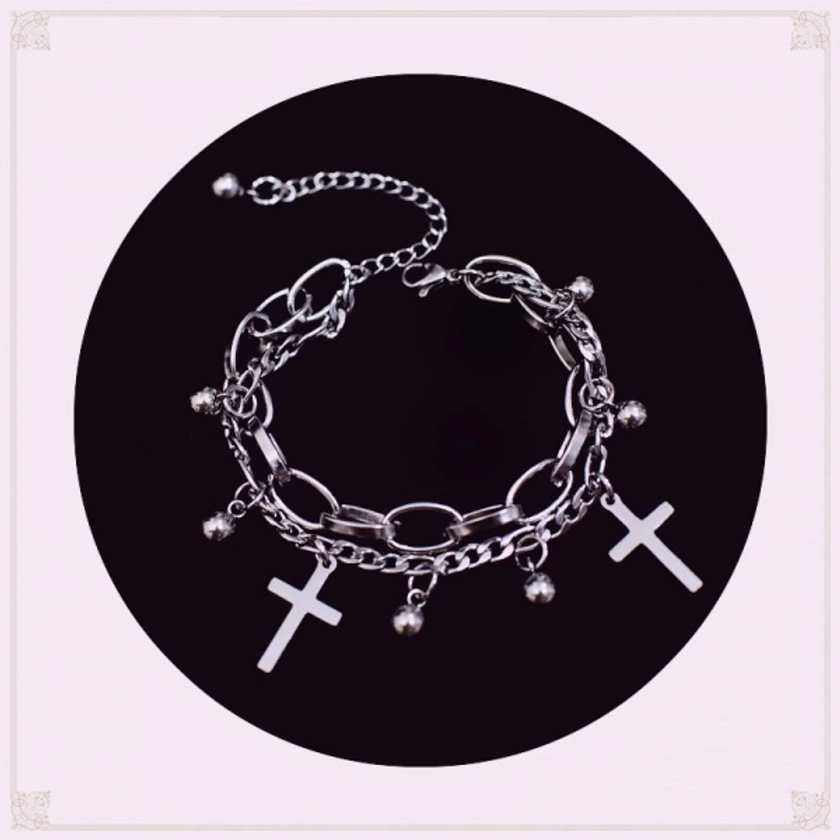 [$9.10]Gothic Lolita Punk Rock Cross Metal Chain Bracelet