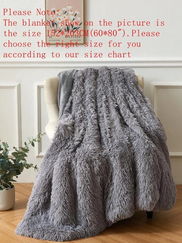 1pc Plain Color Light Gray Plush Shaggy Blanket Throw Blankets Modern Warm Fabric Keeping Blanket For Home, For Bed, Sofa King Queen Twin Full Size